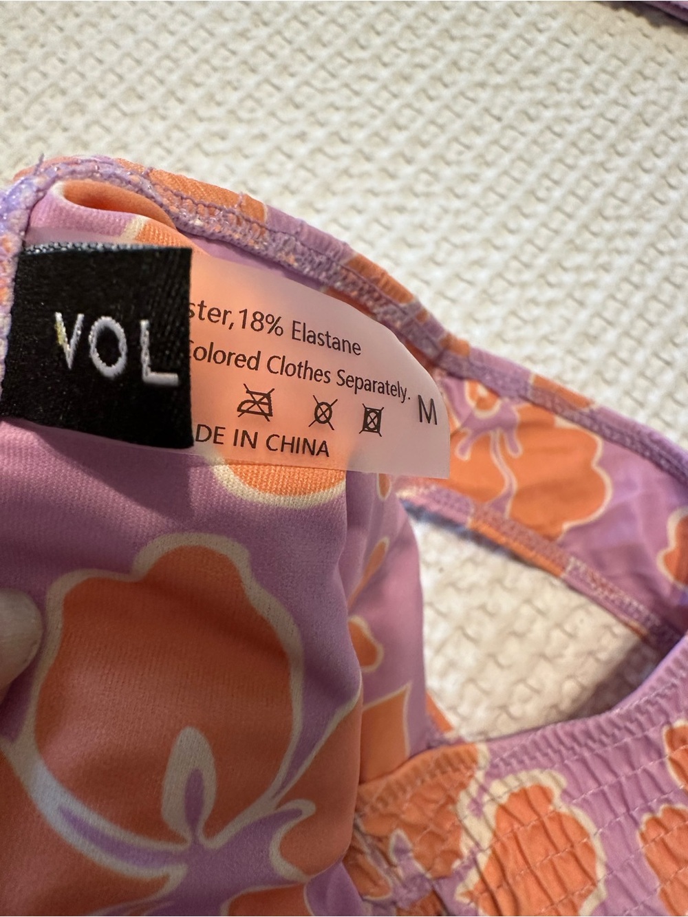 Floral Textured Bikini Set in Lavender & Coral smocked with extra stretch. - Picture 4 of 4